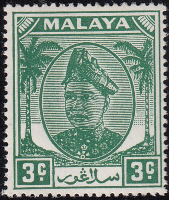 Malaya Selangor 1949 MH Sc #82 3c Sultan Hisam-ud-Din Alam Shah