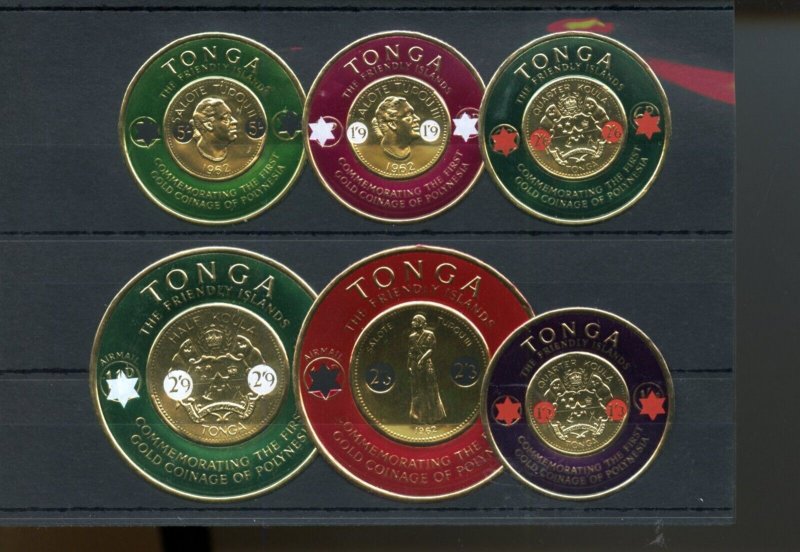 TONGA LOT OF GOLD FOIL ROUND STAMPS NEVER HINGED