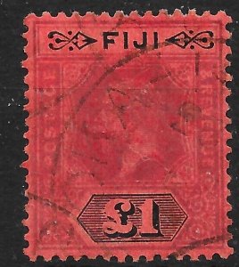 FIJI SG137 1914 £1 PURPLE & BLACK ON RED USED