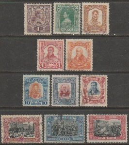 MEXICO 310-320, INDEPENDENCE CENTENNIAL. COMPLETE SET, USED. F-VF.