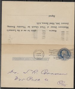 1910 USA UY5 used Paid Reply Card