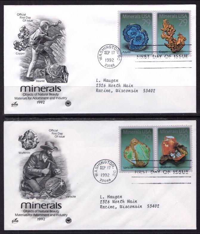 US 2700-2703 Minerals PCS Artcraft Variety Typed Set of Two FDC