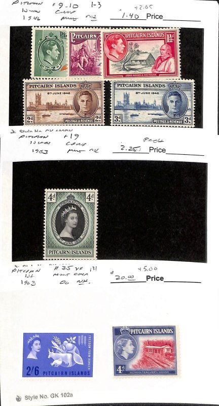 Pitcairn Islands, Postage Stamp, #1-3, 9-10, 19, 35 MInt NH, 1940-63