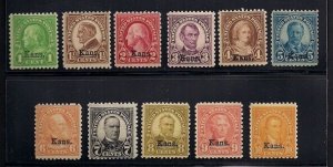 US #658-68 1¢ - 10¢ KANS. Ovpts, Complete set, og, NH, F/VF, Scott $431.50