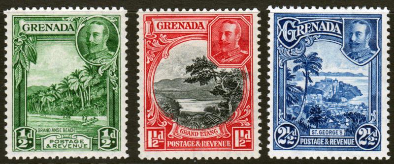 Grenada KGV 1934 Selection SG135, SG136a, SG139 Mint Lightly Hinged