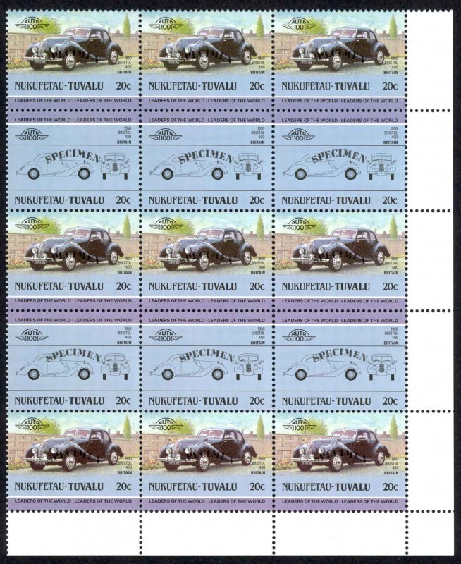 Tuvalu Nukufetau Sc# 5 MNH Blocks/15 SPECIMEN 1984-1985 20c Automobiles