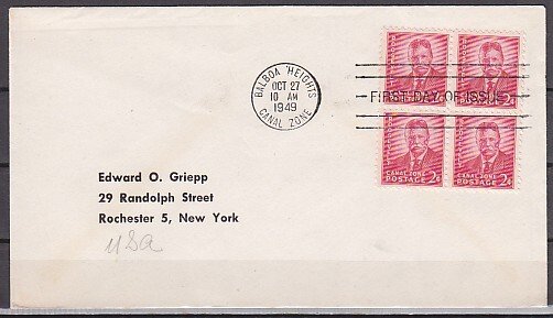 Canal Zone, Scott cat. 138. T. Roosevelt, Block of 4. First day cover. ^