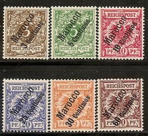 Germany-Offices-Morocco  1-6  Mint OG 1884 Surcharges CV $82