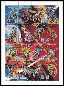 Mali 609, MNH, Dinosaurs and Prehistoric Animals, sheet of 16