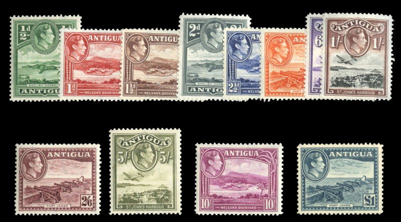 Antigua #84-95 Cat$105, 1938-51 George VI, complete set, never hinged (one lo...