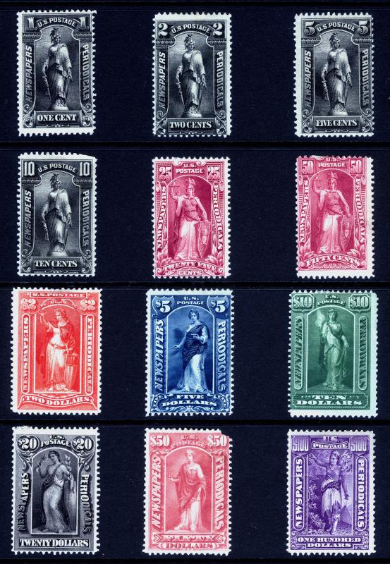#PR102-#PR113 1c-$100 1895 NEWSPAPER SET MLH Scarce Stamp Set of 12