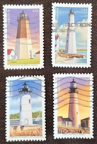US Scott # 4791-4792,4794-4795; four used (46c) Lighthouses, 2013; XF centering