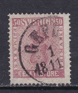 Sweden Scott 12, 1858 50 ore , VF Used.  Scott $100