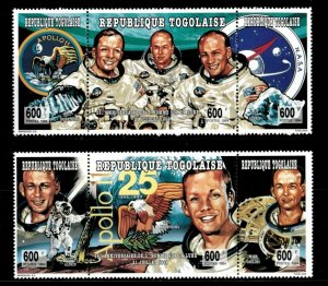 Togo 1994 -25th Anniversary of the Man on the Moon- 2 Strips of 3 - 1626-7 - MNH