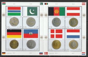 2006 UN-Vienna - Sc 387 - MNH VF - sheet of 8 - Flags and coins