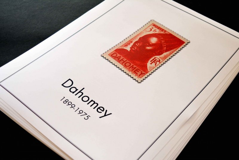 COLOR PRINTED DAHOMEY 1899-1944 STAMP ALBUM PAGES (16 illustrated pages)