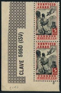 Mexico C140 pair corner,MNH.Air Post 1946.Natives looking at airplane,volcano.