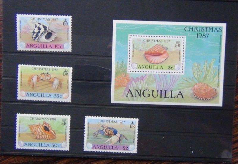 Anguilla 1987 Christmas Sea Shells & Crabs set & Miniature Sheet MNH 