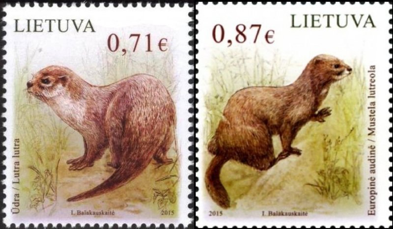 Lithuania 2015 MNH Stamps Scott 1045-1046 Animals Otter Mink