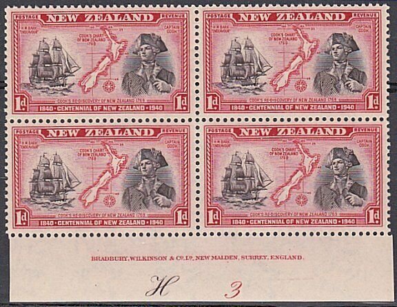 NEW ZEALAND 1940 Centenary 1d Captain Cook plate block MNH CP cat NZ$40.....K545