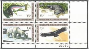 SC#1427-30 8¢ Wildlife Conservation Plate Block (1971) MNH