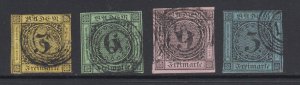 Baden Sc 2, 3, 4, 8 used. 1851-58 issues, 4 different, 3kr blue with small thin