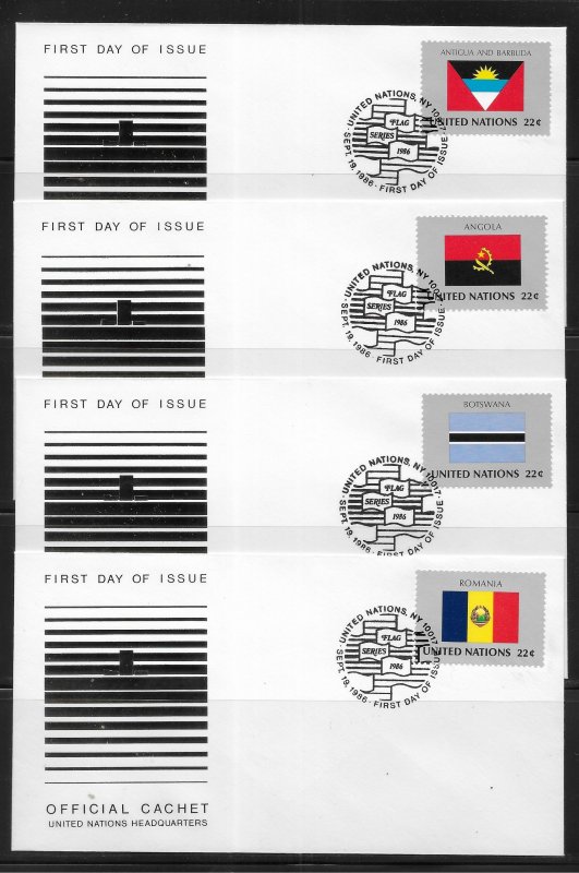 * United Nations NY 477-92 Flags Headquarters Cachet FDC First Day Cover