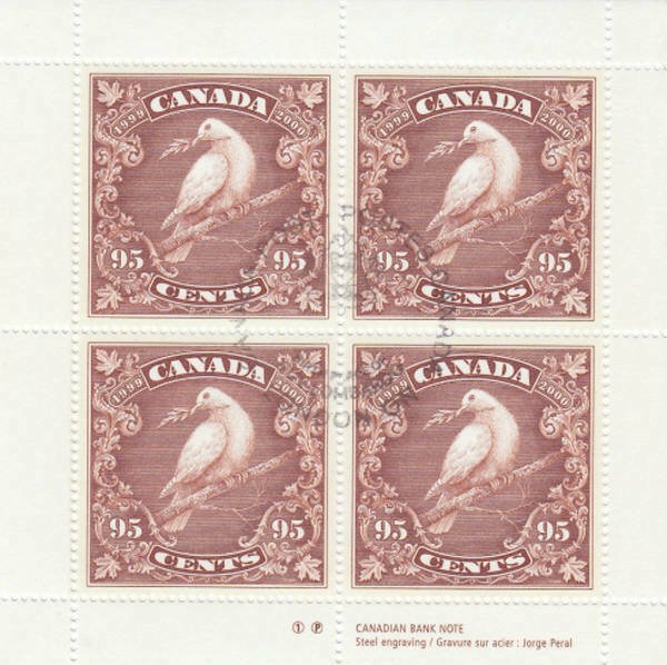 Canada 1999 Millennium Dove of Peace Pane, #1814 Used