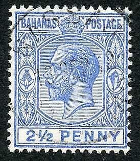 Bahamas SG84 2 1/2d Ultramarine wmk Mult CA CDS used  Cat 35 pounds