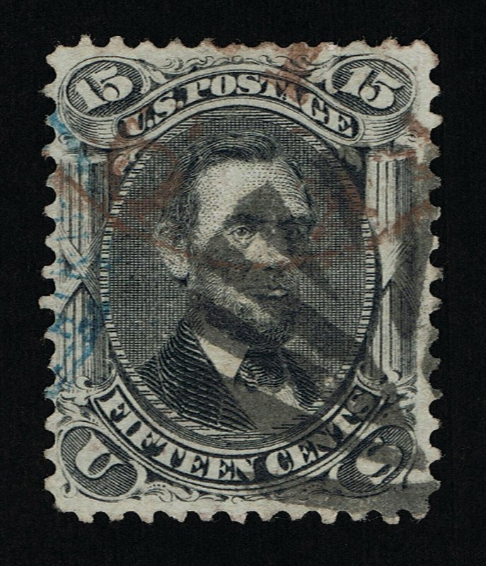 GENUINE SCOTT #91 FINE USED PF CERT 1868 BLACK NBNC E-GRILL RED BLUE CANCELS