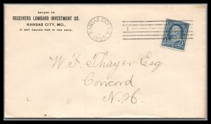 US 1895 Advertising Cover Receivers Lombard Investment Co,Kansas City Mo.