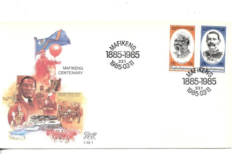 SUDÁFRICA 1985 BOPHUTHATSWANA MAFIKENG CENTENARY MILITARY FDC FIRST DAY COVER