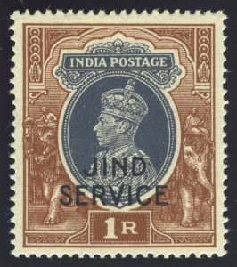 India - Jind 1942 KGVI Official 1r grey & red-brown superb MNH. SG O83. Sc O72.