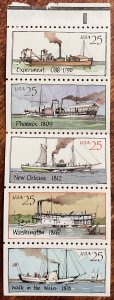 US #2409a MNH Folded Booklet Pane of 5 w/Tab Steamboats SCV $3.00.L42