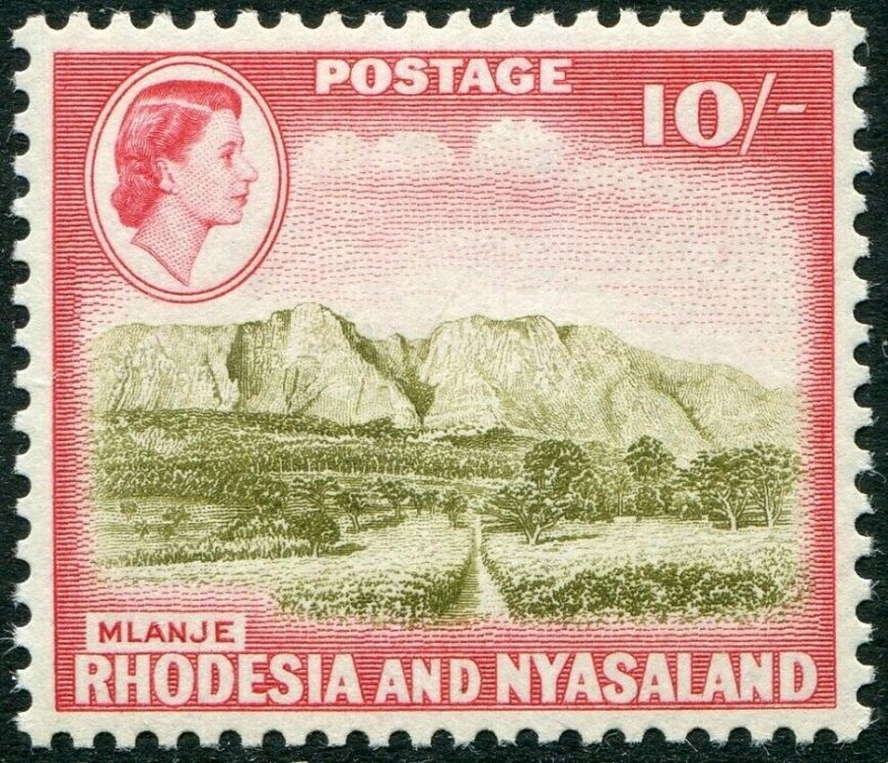 RHODESIA & NYASALAND-1959-62 10/- Olive-Brown & Rose-Red Sg 30 LMM V48372