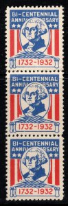 1932 US Cinderella George Washington Bi-Centennial Anniversary 1732-1932 Strip/3