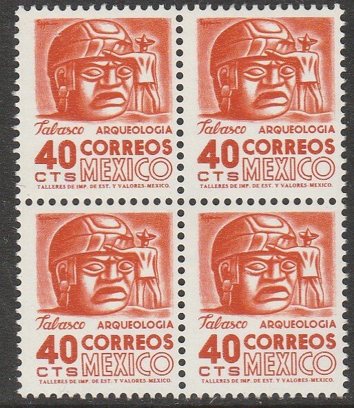 MEXICO 880, 40¢ 1950 Def 8th Issue Fosforescent glazed. MINT, NH BLK 4. VF.