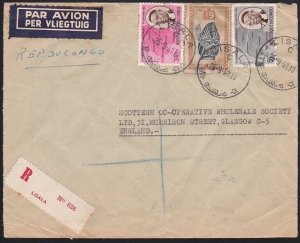 CONGO 1961 Registered cover to UK ex LISALA - mixed franking...............A7521