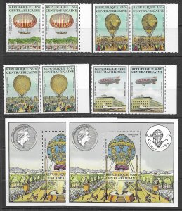 Central African Republic C282-6 MNH Hot Air Balloons set pr., vf. 2022 CV $31.50