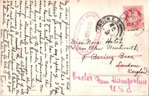 Norway 10o Post Horn 1910 Talhe PPC to London, England Forwarded to Exeter, N...