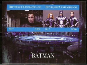 CENTRAL AFRICA 2017  BATMAN IMPERFORATE  SET OF TWO  SHEETS  OF TWO MINT NH