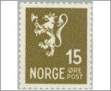 Norway Used NK 204   Posthorn and Lion III (wmk) 15 Øre Brown olive,Grey olive