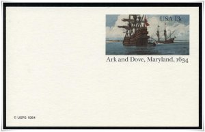 #UX101 Unused Ark & Dove Maryland Postal Card @ Face (my1050)