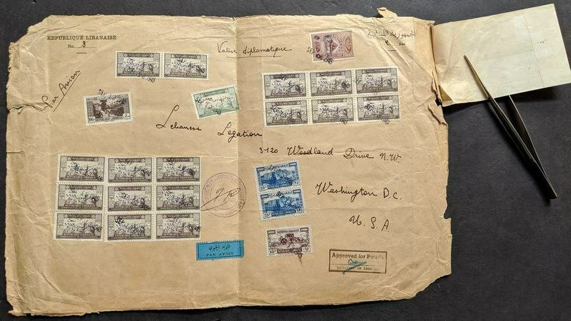 EDW1949SELL : LEBANON Rare Front of Large Envelope sent in 1945 Diplomatic Pouch