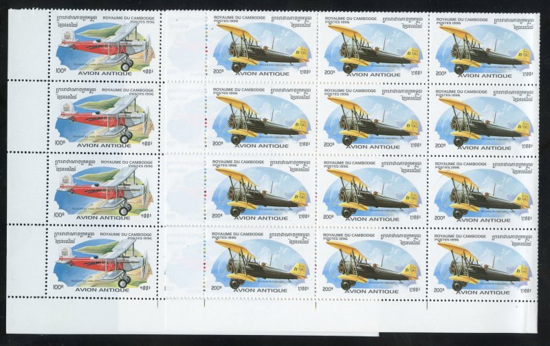 Cambodia 1527-32 MNH Antique Aircraft Blocks of 20 from 1996