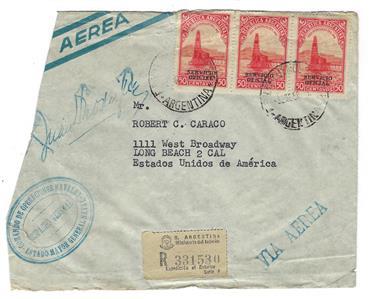 1950 Argentina To USA Registered Airmail Official Navy Cover -  (RR112)