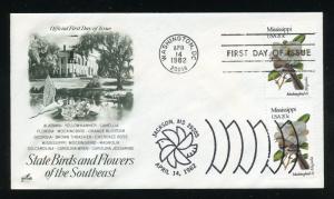 US 1976 State Birds & Flowers - Mississippi UA ArtCraft FDC Dual ST & DC Cancels