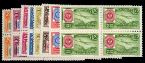 Colombia #709-712, C351-354 Cat$24, 1959 Postage Stamp Centenary, complete se...