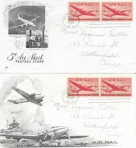 1946 Air Mail FDC, #C32, 5c DC-4, Art Craft & Aristocrats-Lowry, horizontal pair