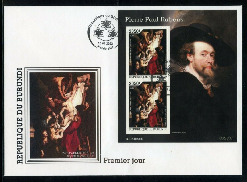 BURUNDI 2022  PETER PAUL RUBENS DESCENT FROM THE CROSS SOUVENIR SHEET FDC